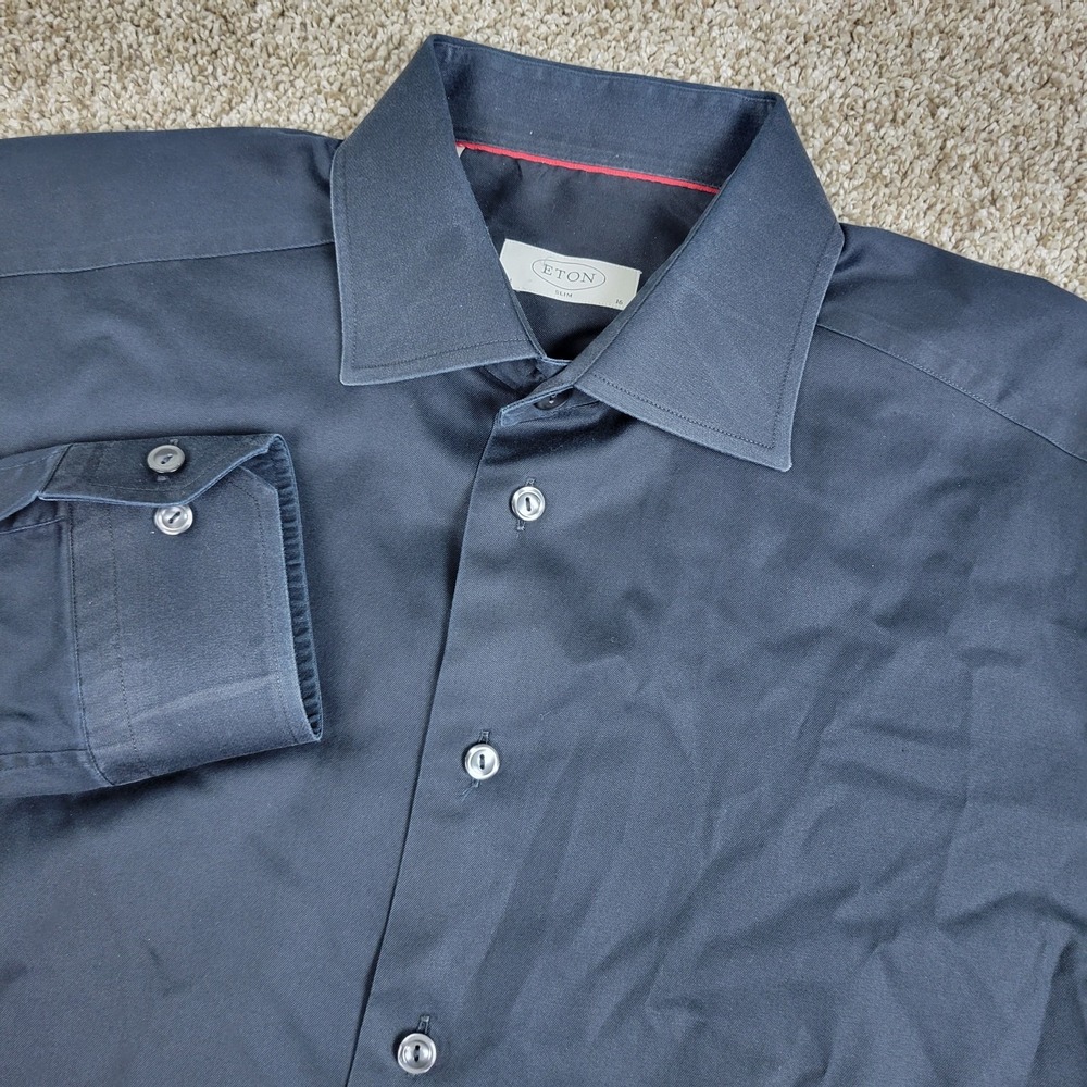 Eton Slim Mens 16-41 Solid Black Button Up Long Sleeve‎